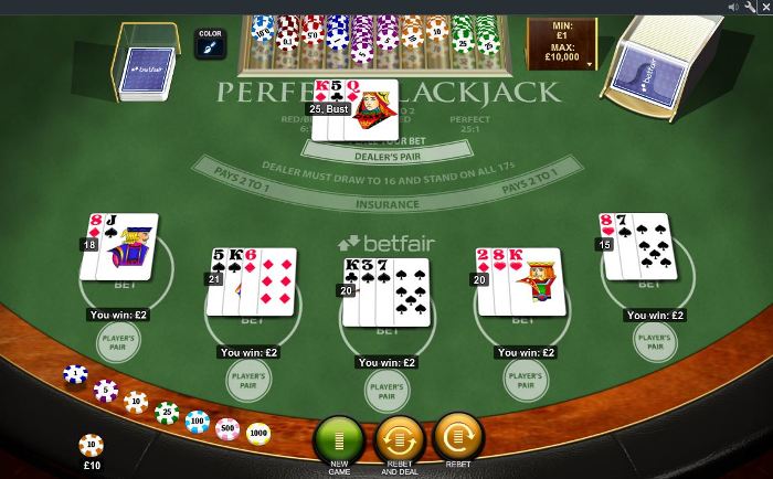 playtech Blackjack software screenshot