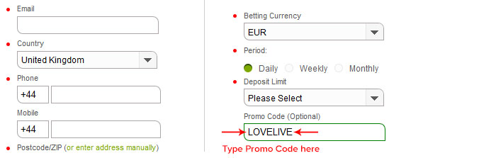 Enter the bonus code 'LOVELIVE' for £50 live dealer bonus